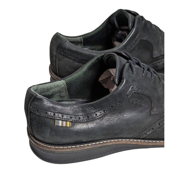 Ecco Size 44 US 10 Men's Black Nubuck Lace Up Wingtip Oxford Loafers Shoes - Picture 3 of 6